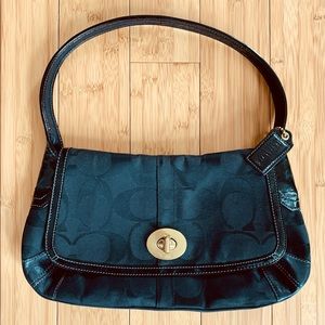 Coach Ergo Signature Flap Hobo #11602 in Black Canvas/Patent Leather